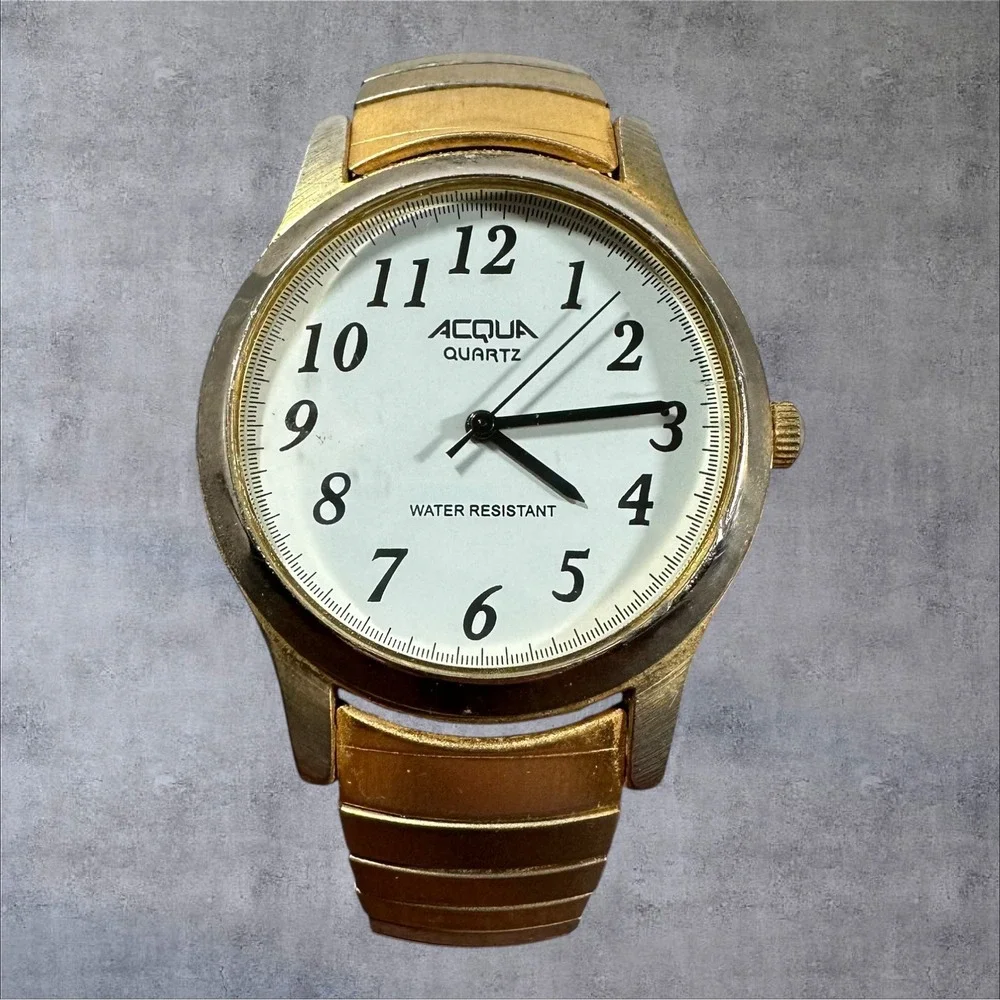 Acqua Quartz Watch Gold Tone Date Japan Stretch Band SR626SW‎